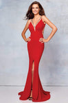 Tall Sexy V-neck Plunging Neck Sheath Sleeveless Natural Waistline Glittering Sheer Illusion Open-Back Slit Cutout Back Zipper Sheath Dress/Prom Dress with a Brush/Sweep Train