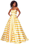 A-line Strapless Fitted Back Zipper Floor Length Two-Toned Striped Print Sweetheart Natural Waistline Prom Dress with a Brush/Sweep Train
