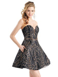 A-line Strapless Natural Waistline Cocktail Short Lace-Up Pocketed Sheer Glittering Fitted Belted Beaded Plunging Neck Sweetheart Evening Dress