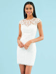 Sheath Short Jeweled Neck Sweetheart Cap Sleeves Fitted Back Zipper Sheer Embroidered Natural Waistline Sheath Dress