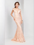 Halter Notched Collar Fit-and-Flare Mermaid Natural Princess Seams Waistline Mesh Fitted Back Zipper Sheer Beaded Floor Length Cap Sleeves Off the Shoulder Evening Dress