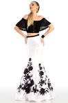 Floral Print Off the Shoulder Mermaid Fitted Lace Evening Dress with a Brush/Sweep Train
