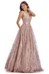 A-line V-neck Floor Length Sleeveless Plunging Neck Floral Print Embroidered Pocketed V Back Belted Wrap Glittering Fitted Sequined Sheer Natural Waistline Party Dress With a Sash