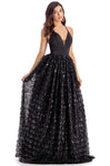 V-neck Tulle Plunging Neck Back Zipper Mesh Fitted Sequined Sleeveless Natural Waistline Ball Gown Dress with a Brush/Sweep Train