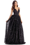 V-neck Plunging Neck Tulle Back Zipper Mesh Fitted Sequined Sleeveless Natural Waistline Ball Gown Dress with a Brush/Sweep Train