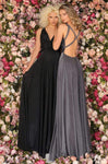 Sexy A-line V-neck Sleeveless Beaded Back Zipper Fitted Open-Back Natural Waistline Plunging Neck Floor Length Dress