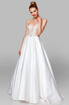A-line Strapless Sweetheart Beaded Lace-Up Fitted Natural Waistline Floor Length Satin Evening Dress with a Brush/Sweep Train