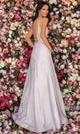 Tall A-line Floor Length Metallic Plunging Neck Sweetheart Natural Waistline Back Zipper Pocketed Banding Illusion Beaded Open-Back Spaghetti Strap Dress with a Brush/Sweep Train