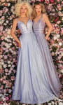 Tall A-line Metallic Plunging Neck Sweetheart Natural Waistline Back Zipper Pocketed Illusion Open-Back Beaded Banding Spaghetti Strap Floor Length Dress with a Brush/Sweep Train