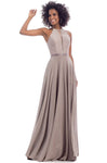 A-line Floor Length Halter Fitted Cutout Open-Back Beaded Sheer Wrap Natural Waistline Sleeveless Dress