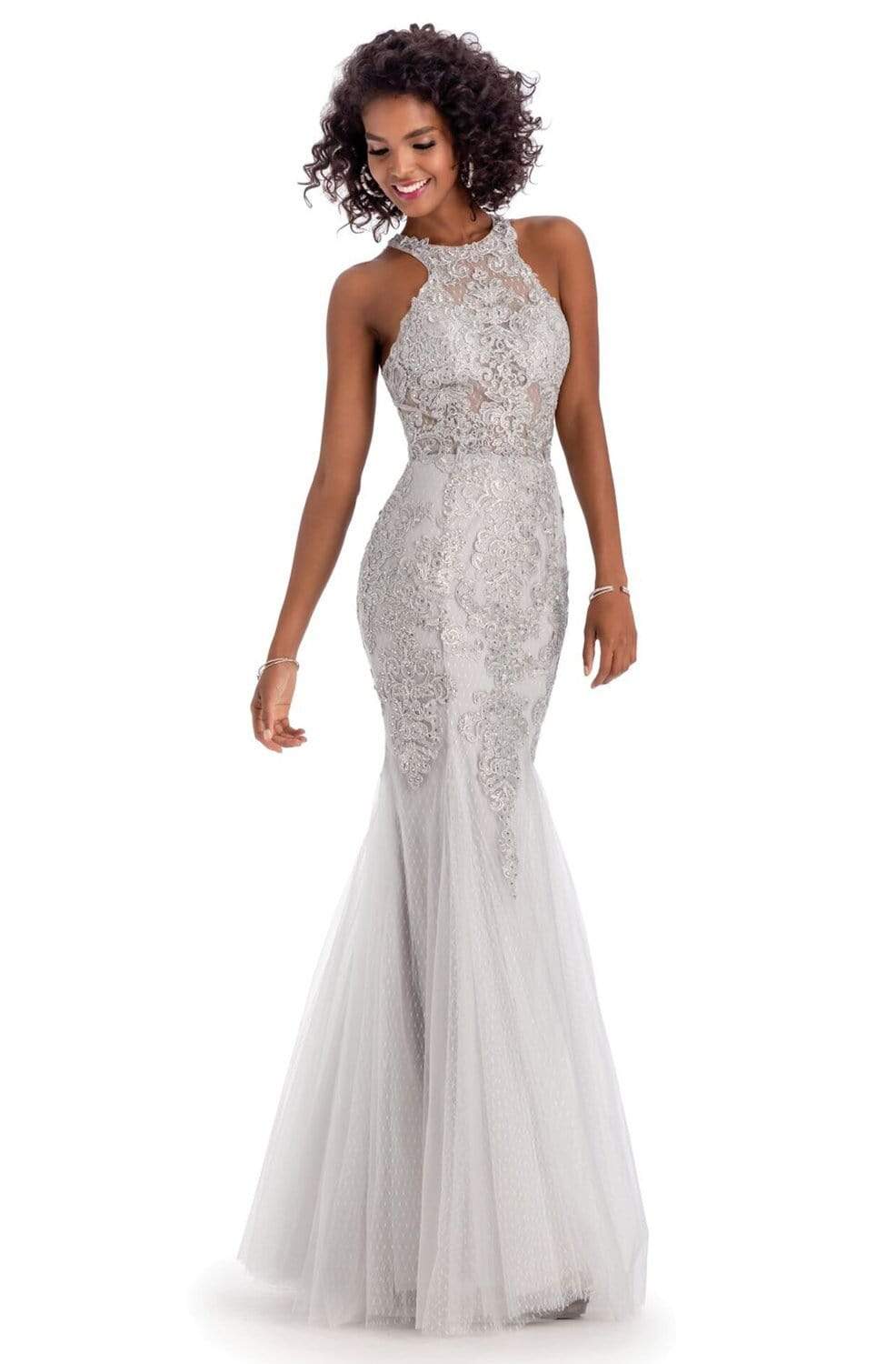 Clarisse - 8094 Beaded Lace Halter Trumpet Dress