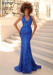 V-neck Natural Waistline Mermaid Halter Plunging Neck Back Zipper Sequined Open-Back Sleeveless Dress