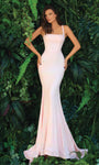 Square Neck Floor Length Sleeveless Ruched Back Zipper Cutout Fitted Lace-Up Natural Waistline Mermaid Dress with a Court Train