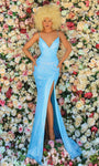 Sophisticated V-neck Spaghetti Strap Mermaid Sequined Lace-Up Slit Natural Waistline Dress with a Brush/Sweep Train