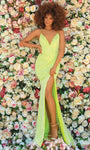 Sophisticated V-neck Lace-Up Sequined Slit Mermaid Spaghetti Strap Natural Waistline Dress with a Brush/Sweep Train