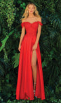 Sexy A-line Sweetheart Embroidered Lace-Up Pleated Slit Cap Sleeves Off the Shoulder Floor Length Corset Natural Waistline Dress