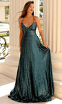 A-line V-neck Open-Back Lace-Up Sequined Wrap Empire Waistline Spaghetti Strap Prom Dress with a Brush/Sweep Train