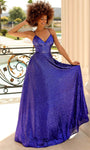 A-line V-neck Spaghetti Strap Empire Waistline Sequined Open-Back Wrap Lace-Up Prom Dress with a Brush/Sweep Train