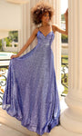 A-line V-neck Empire Waistline Lace-Up Sequined Open-Back Wrap Spaghetti Strap Prom Dress with a Brush/Sweep Train