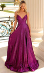 A-line V-neck Lace-Up Open-Back Sequined Wrap Empire Waistline Spaghetti Strap Prom Dress with a Brush/Sweep Train