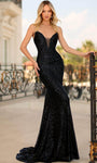 V-neck Sheath Plunging Neck Spaghetti Strap Natural Waistline Sequined Open-Back Sheer Back Zipper Sheath Dress/Prom Dress with a Brush/Sweep Train