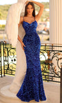 V-neck Lace-Up Sequined Wrap Mermaid Natural Waistline Spaghetti Strap Prom Dress with a Brush/Sweep Train