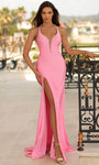 Sophisticated V-neck Bubble Dress Jersey Natural Waistline Open-Back Illusion Lace-Up Ruched Jeweled Slit Plunging Neck Sheath Sheath Dress/Prom Dress with a Brush/Sweep Train