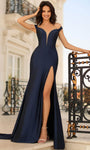 Sheath Floor Length Natural Waistline Jersey Slit Fitted Sheer Beaded Off the Shoulder Sheath Dress/Evening Dress with a Brush/Sweep Train