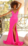 V-neck Spaghetti Strap Empire Waistline Mermaid Lace-Up Beaded Open-Back Slit Prom Dress with a Brush/Sweep Train