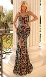 V-neck General Print Floor Length Sheath Sleeveless Spaghetti Strap Plunging Neck Open-Back Beaded Back Zipper V Back Sequined Sheer Slit Natural Waistline Sheath Dress/Evening Dress with a Brush/Swee