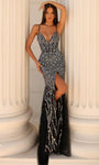 V-neck Sheath Glittering Slit Open-Back Back Zipper Beaded Sleeveless Floor Length Plunging Neck Corset Natural Waistline Sheath Dress/Evening Dress with a Brush/Sweep Train