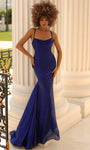 Plunging Neck Scoop Neck Ruched Open-Back Spaghetti Strap Natural Waistline Mermaid Prom Dress with a Brush/Sweep Train