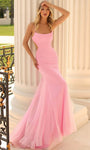 Open-Back Ruched Spaghetti Strap Natural Waistline Plunging Neck Scoop Neck Mermaid Prom Dress with a Brush/Sweep Train