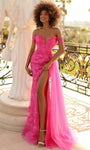 Sexy V-neck Sheath Off the Shoulder Plunging Neck Natural Waistline Lace-Up Sheer Slit Glittering Sheath Dress/Prom Dress with a Brush/Sweep Train With Rhinestones and a Sash