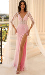 V-neck Open-Back Back Zipper Slit Sheer Floor Length Natural Waistline Lace Sheath Sheath Dress/Prom Dress/Party Dress