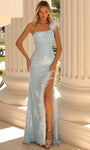 Lace-Up Slit Asymmetric Sequined Open-Back One Shoulder Sleeveless Sheath Natural Waistline Winter Floor Length Sheath Dress/Evening Dress with a Brush/Sweep Train