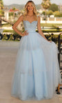 A-line Sweetheart Tulle Floor Length Fitted Crystal Open-Back Beaded Self Tie Lace-Up Gathered Tiered Natural Waistline Evening Dress with a Brush/Sweep Train