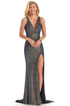 V-neck Sleeveless Natural Waistline Slit Glittering Back Zipper Racerback Plunging Neck Sheath Sheath Dress/Evening Dress with a Court Train