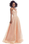 Sexy A-line Sleeveless Natural Waistline Mesh Open-Back Lace-Up Back Zipper Glittering Sweetheart Dress with a Brush/Sweep Train