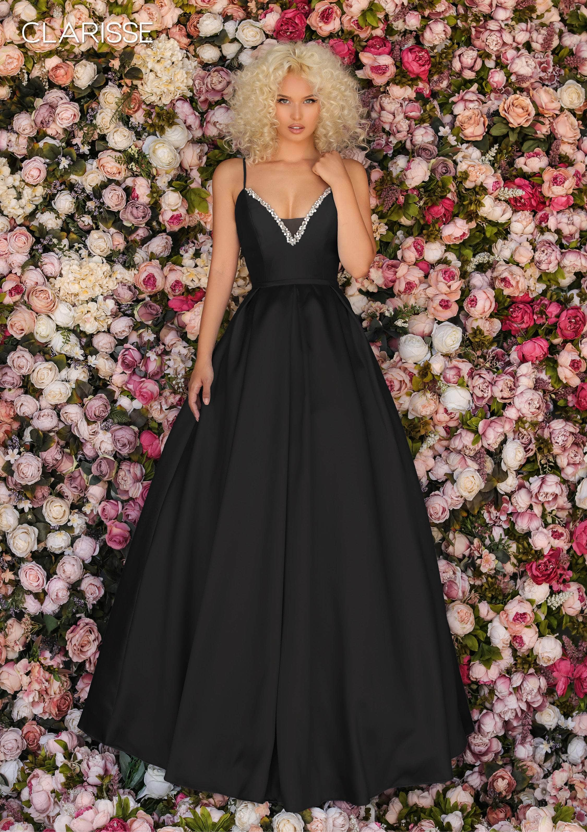 Clarisse - 8199 Mikado Plunging V-Neck Ballgown