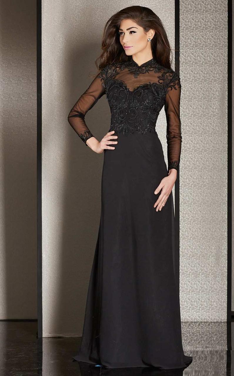 Clarisse - M6212 Embroidered Illusion Long Sleeve Gown