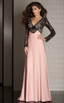 A-line V-neck Plunging Neck Lace Back Zipper V Back Floor Length Short Natural Waistline Evening Dress