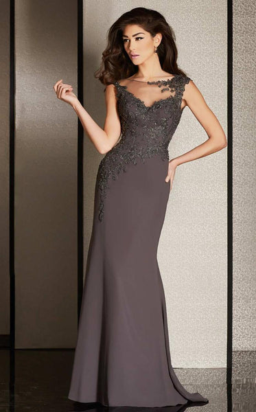 Sheath Sheer Applique V Back Fitted Illusion Bateau Neck Sweetheart Floor Length Natural Waistline Sleeveless Sheath Dress/Evening Dress/Party Dress with a Brush/Sweep Train