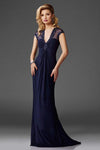 Modest V-neck Empire Waistline Sheer Beaded Gathered Floor Length Cap Sleeves Sheath Sheath Dress/Evening Dress