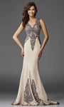 Sleeveless Applique Illusion Jeweled Beaded Side Zipper Natural Waistline Sheath Sweetheart Floor Length Sheath Dress/Party Dress with a Brush/Sweep Train