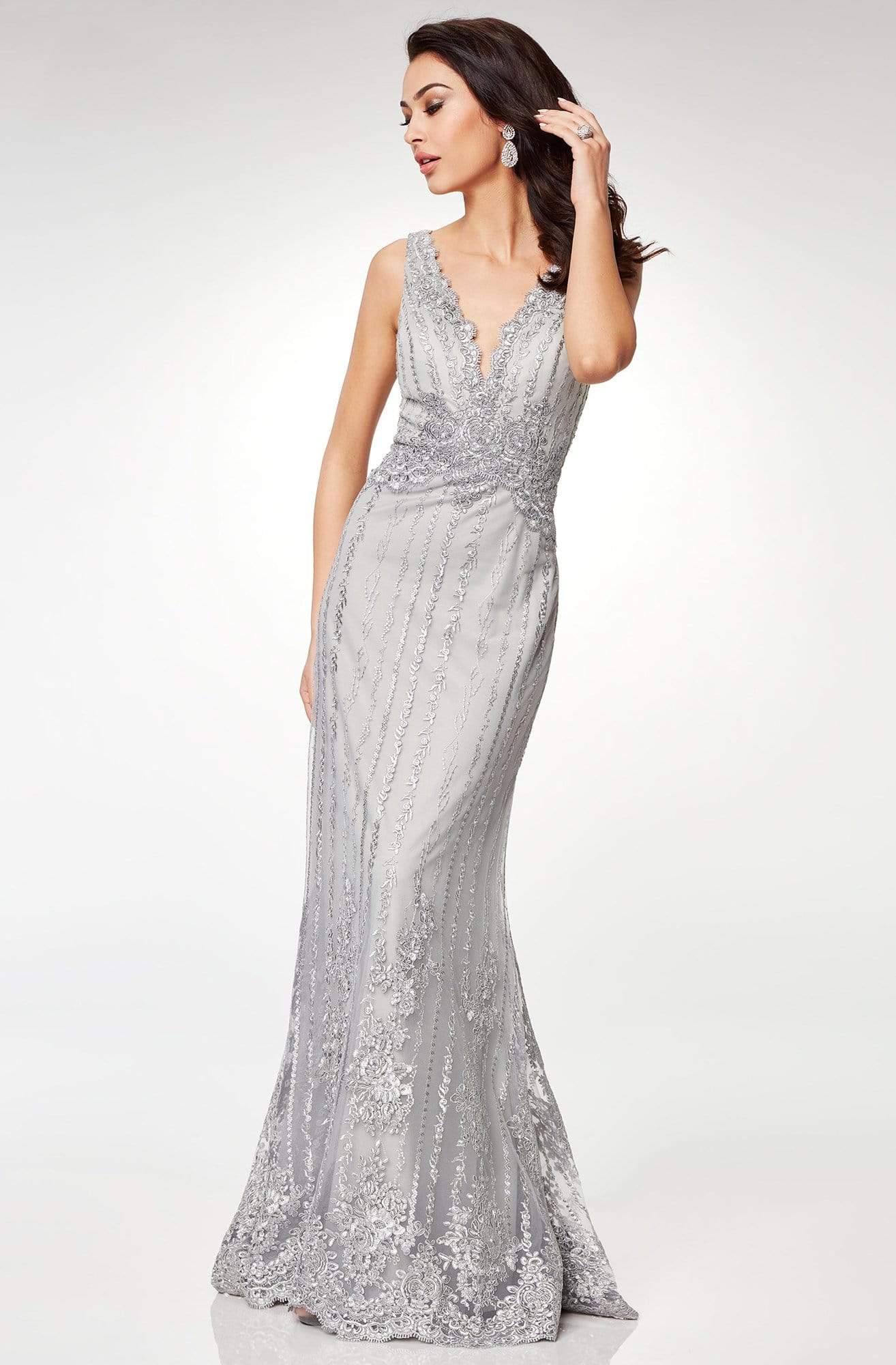 Clarisse - M6501 Adorned Lace Applique Long Sheath Gown