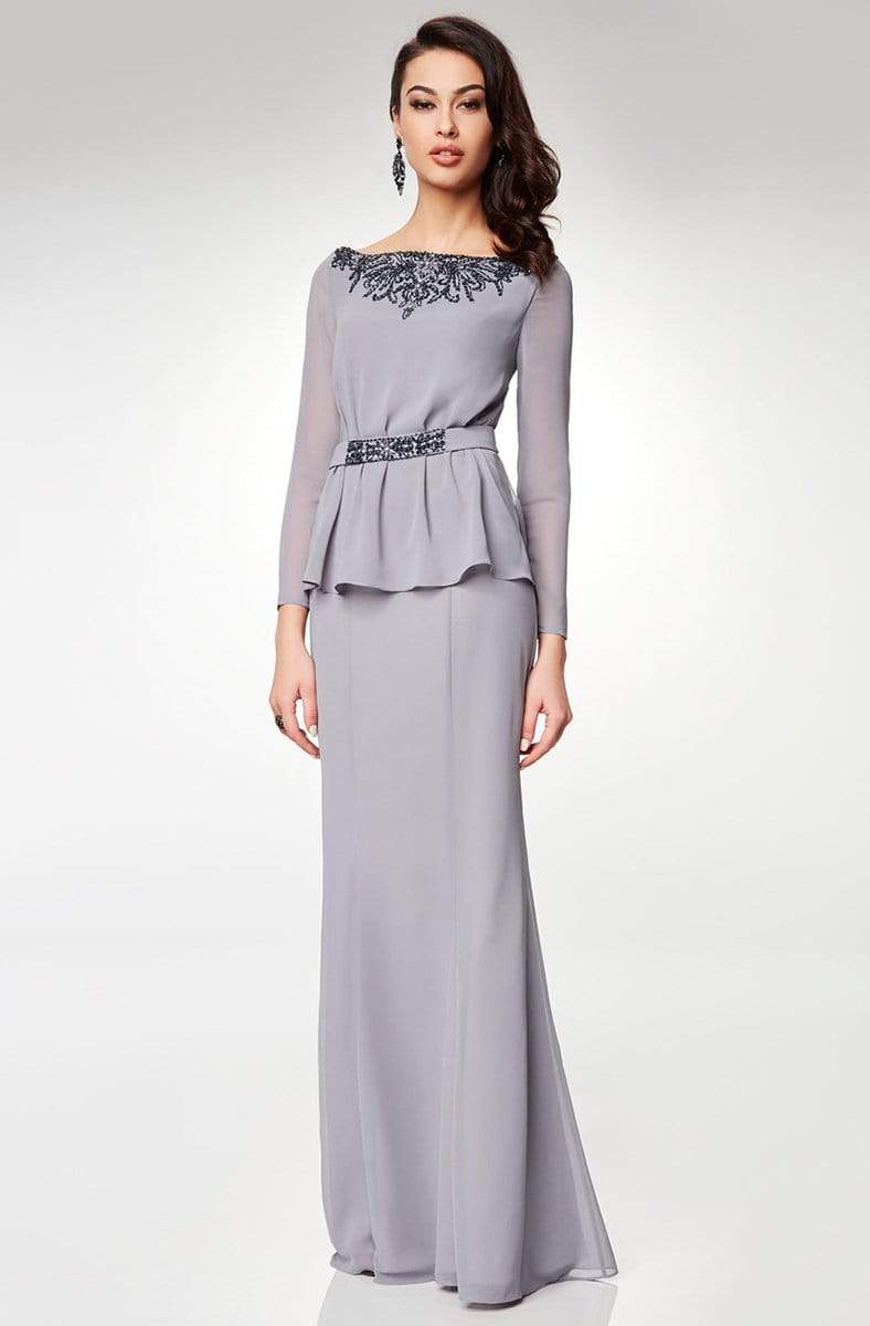 Clarisse - M6538 Beaded Embellished Neckline Long Sleeve Formal Dress