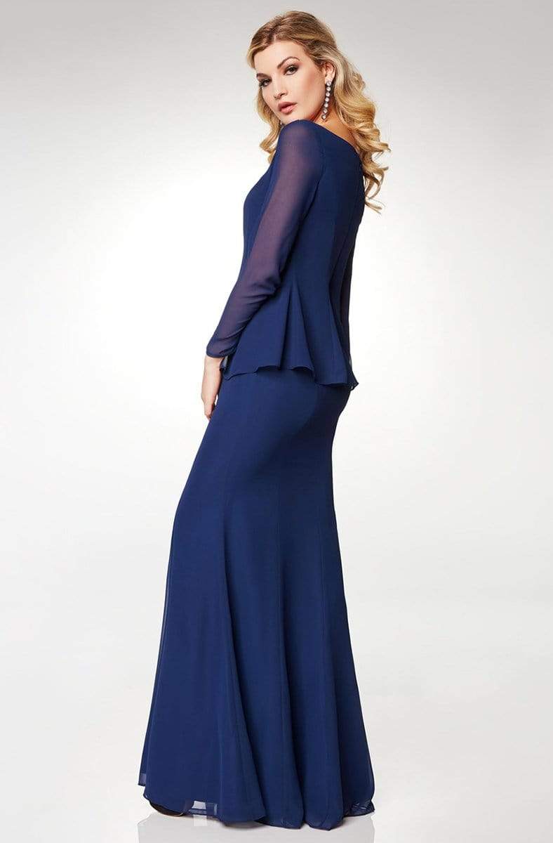 Clarisse - M6538 Beaded Embellished Neckline Long Sleeve Formal Dress
