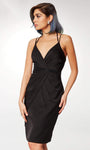 Sophisticated V-neck Sleeveless Sheath Natural Waistline Back Zipper Gathered Pleated Fitted Open-Back Illusion Beaded Cocktail Above the Knee Satin Sheath Dress