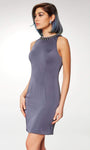 Satin Sheer Crystal Fitted Beaded Sheath Short Natural Waistline Sleeveless Halter Sheath Dress/Evening Dress